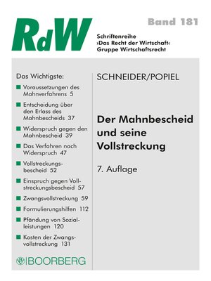 cover image of Der Mahnbescheid und seine Vollstreckung